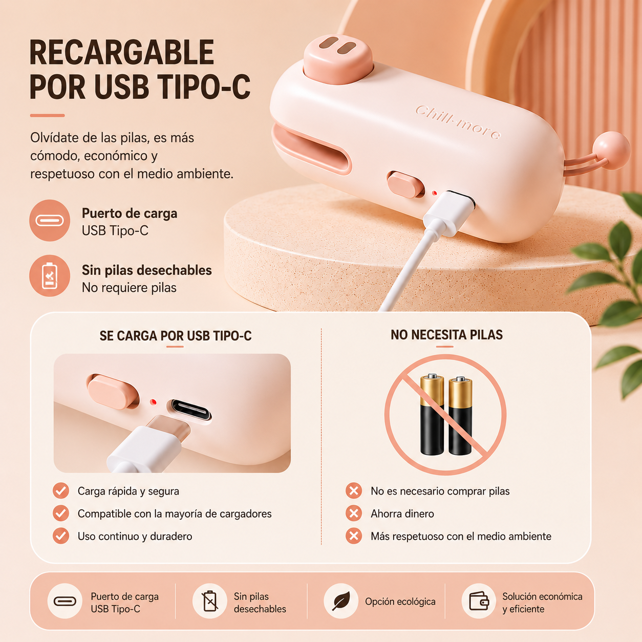 Mini sellador térmico recargable